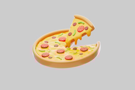 Vorschau: Pizza mit roten, grünen und braunen Belägen.