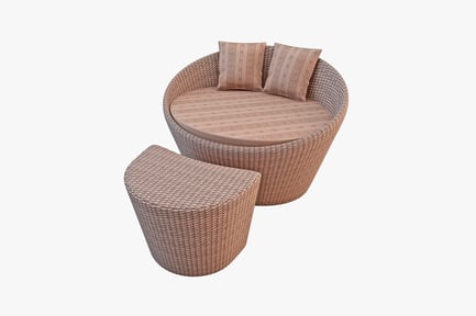 Preview: Woven rattan armchair and ottoman set with matching table