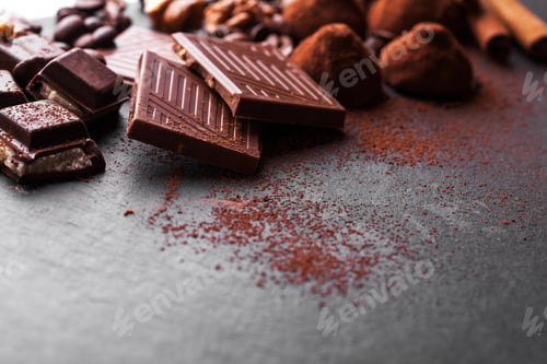 Preview: Variety of sweet homemade chocolate pralines on wooden background