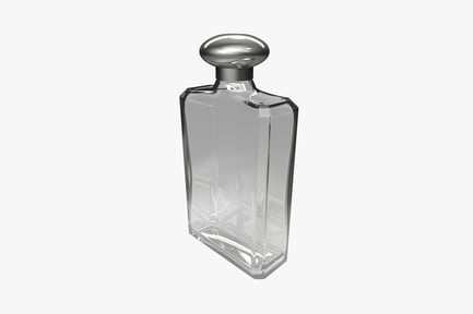 Rectangular glass perfume bottle with silver knob