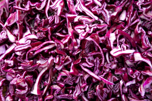 Preview: Shredded Purple Cabbage Background, top view.