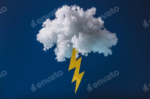 Preview: white fluffy cloud made of cotton wool with lightning isolated on dark blue