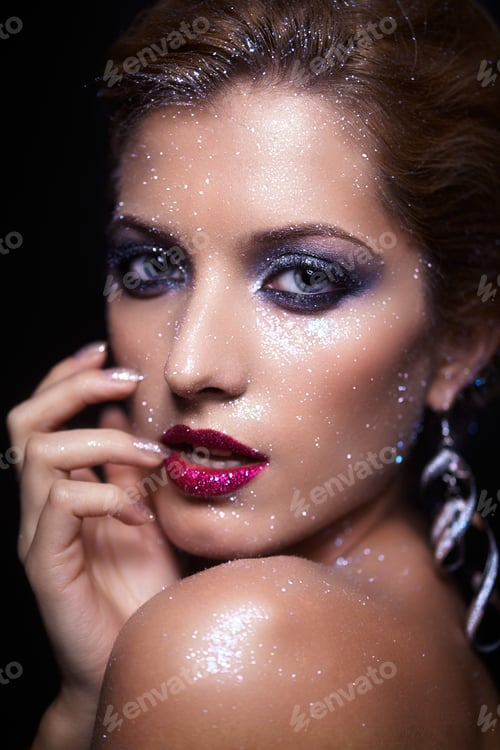 Preview: Beautiful Young Woman With Vogue Shining Sparkle Face Makeup