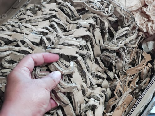 Preview: Close up image shredded brown paper box.