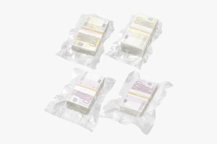 Preview: Euro Banknotes Wrapped in Clear Plastic Film