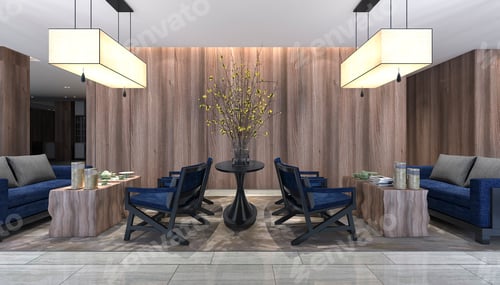Preview: 3d rendering luxury hotel reception and lounge restaurant
