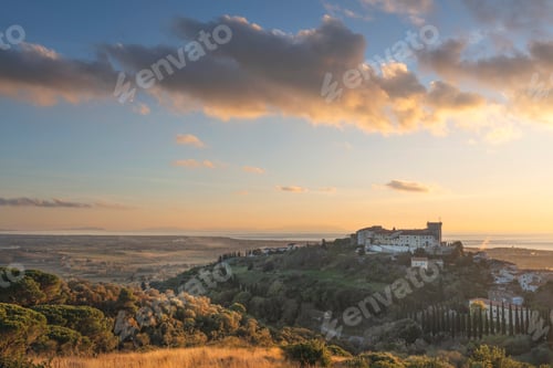 Preview: View from above of Rosignano Marittimo and the sea in the background. Tuscany, Italy