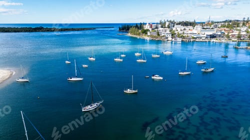 Preview: Aerial view of the city and boats in Port Macquarie, New South Wales, Australia