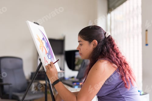 Preview: painting concentration and inspiration for mental wellbeing. south american venezuelan woman