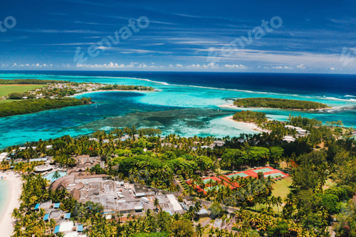 Preview: Aerial photography of the East coast of the island of Mauritius. Beautiful lagoon of the island of