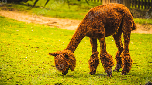 Preview: A beautiful young brown Alpaca lama posing for the camera