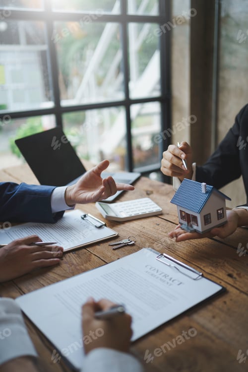 Preview: Real estate agent and customer make contract to buy and sell house and land approval of a contract