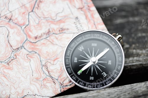 Preview: Compass and map. Travel concept