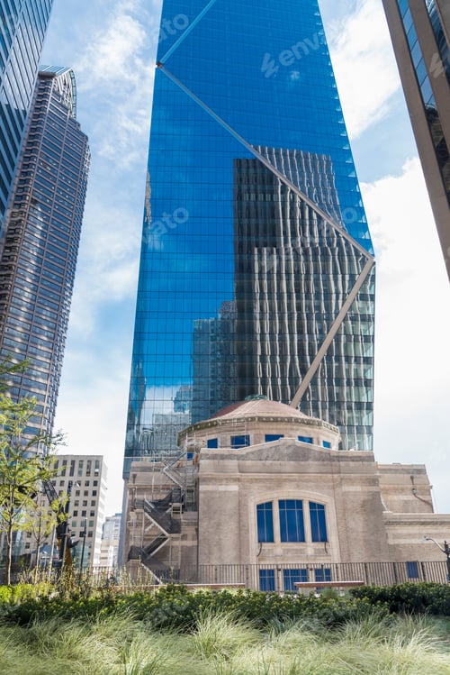 Preview: Old church next to new glass high-rise tower in downtown Seattle