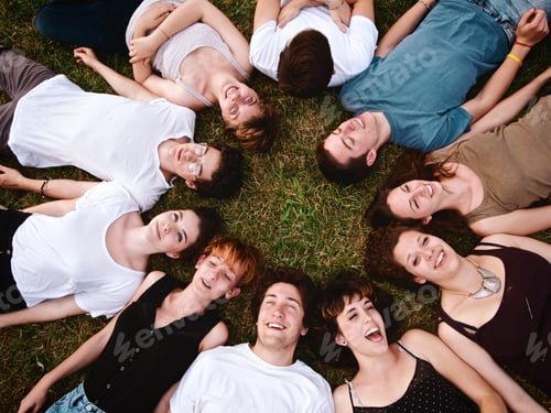 Preview: large group of friends enjoying a summer day at the park, back to school
