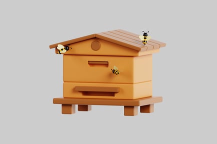 Preview: Wooden beehive with bees
