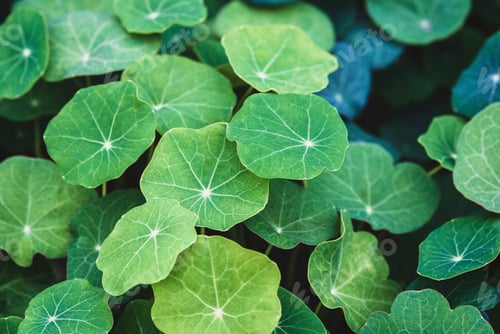 Preview: Green leaves of garden nasturtium cultivated as food plant