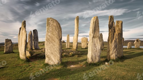 Preview: Beautiful shot of the historic Callanish Standing Stones on the Isle of Lewis, Scotland, UK