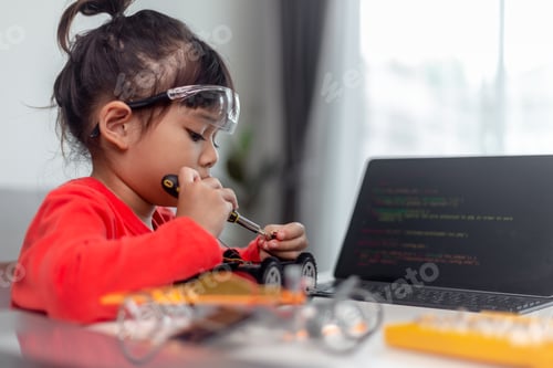 Preview: Asia students learn at home in coding robot cars and electronic board cables in STEM, STEAM,