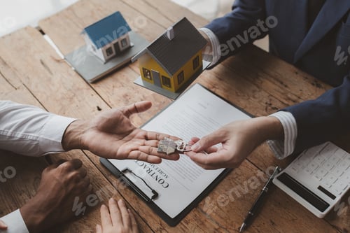 Preview: Real estate and house sales are organized in the project. Couple visits and discusses buying a house