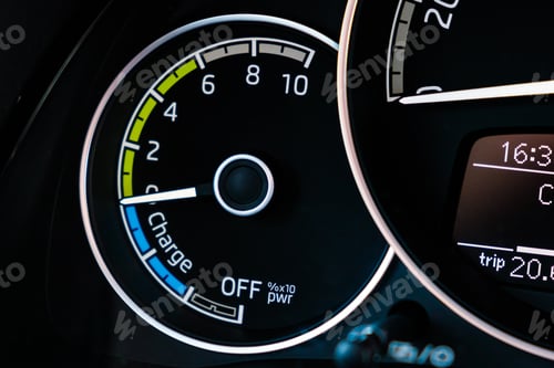 Preview: Engine start of electric car on the dashboard