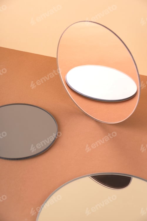 Preview: Round mirrors on a neutral background. Abstract shapes and background for product placement