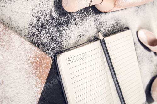 Preview: Book for recipe around utensils and flour