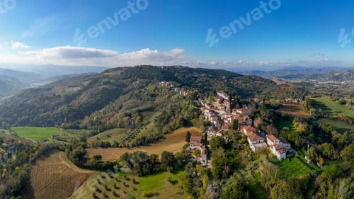 Preview: Aerial shot of the village of Colbordolo in Macerata, Italy