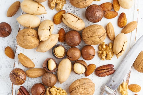 Preview: Mix of nuts - walnut, almonds, pecans, macadamia and knife for opening shell