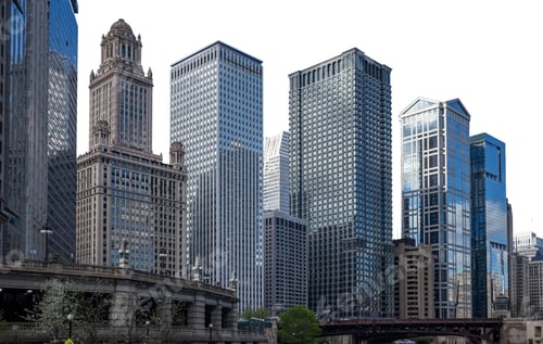 Preview: Chicago skyline isolated at white background, United States