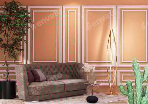 Preview: modern living room mock up with light gray sofa