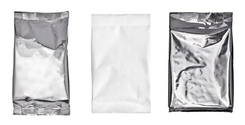 Preview: white silver aluminum paper bag package food template box background