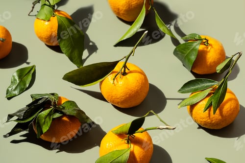 Preview: Tangerines flat lay. Citrus fruits background.