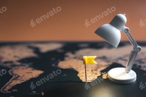 Preview: Small flag and table lamp, travel concept.