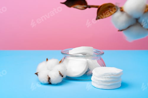 Preview: Female medical tampons on pink and blue background