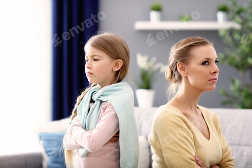 Preview: Mother and little daughter having argument at home