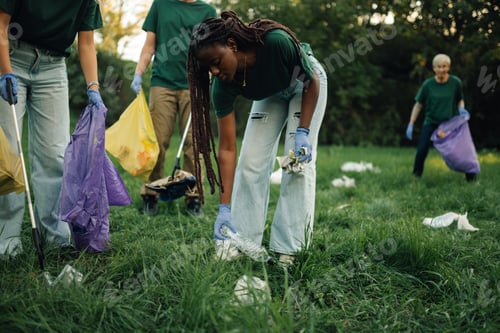 Preview: Group of volunteers collecting garbage in the park