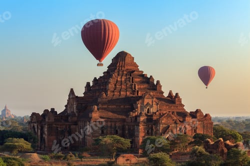 Preview: Balloon over Dhammayangyi temple at sunrise, Bagan, Myanmar