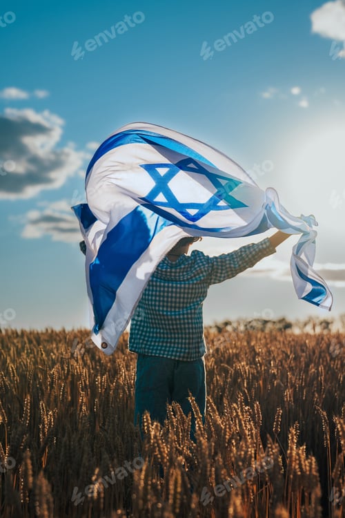 Preview: Israeli Jewish Little Boy With Israel National Flag. Independence Day, Heritage