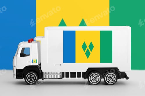 Preview: Saint Vincent and the Grenadines flag depicted on side wall of white delivery van