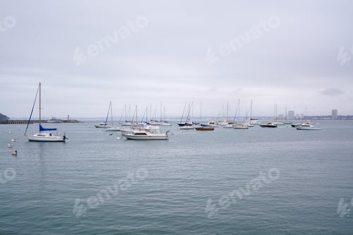 Preview: Foggy sea and parked ships pic