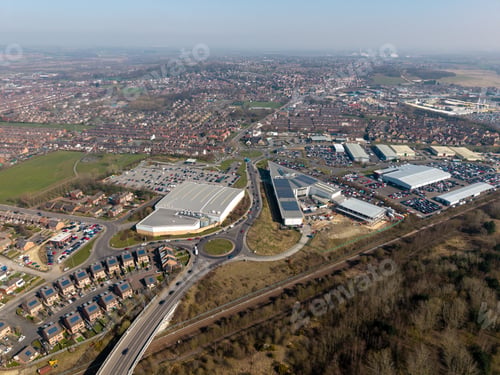 Preview: Aerial panoramic skyline view Castleford and Glasshoughton in West Yorkshire, UK