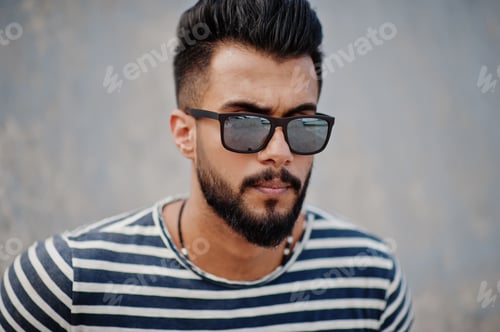 Preview: Arabian beard man model at stripped shirt