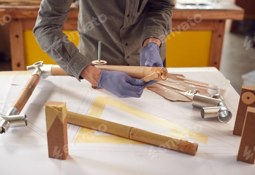 Preview: Close Up Of Male Craftsman In Workshop Assembling Hand Built Sustainable Bamboo Bicycle Frame