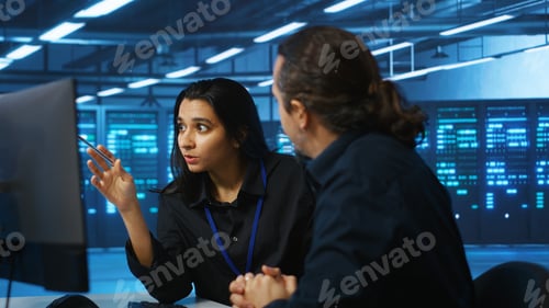 Preview: Colleagues examining infrastructure in data center