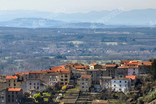Preview: Aerial view of dense historic center of Thiers town in Puy-de-Dome department