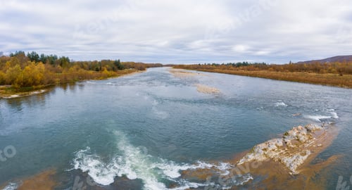 Preview: Flight over autumn mountain river