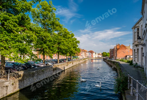 Preview: Bruges (Brugge) cityscape with water canal