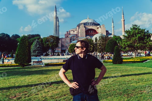 Preview: Journey. The Guy Stands On The Background Of The Mosque In Istanbul