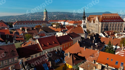 Preview: Aerial view of Budapest city skyline. Church of Mary Magdalene of Buda, Hungary